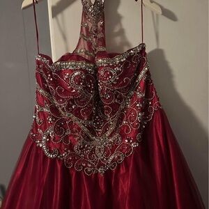 Elegant Red Beaded Prom Dress